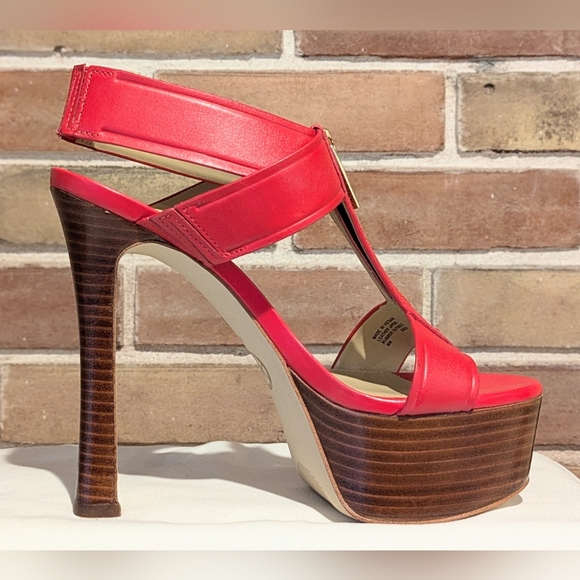 Brand New Michael Kors Berkley Leather Platform Sandal Lacquer Red Size 6 - Picture 7 of 13
